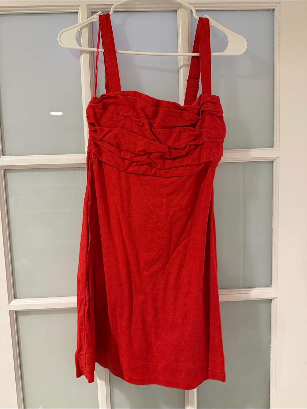 Red Sleeveless Ruched Bodice Dress